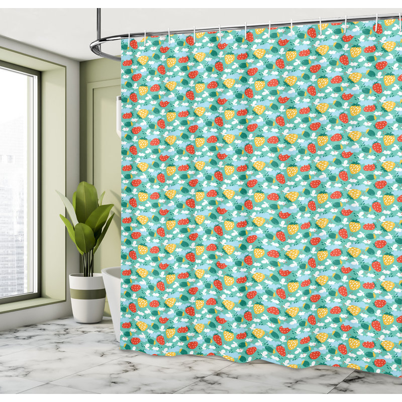 Dakota Fields Strawberry Shower Curtain Doodle Fruit Pattern Multicolor, 70"H x 69"W