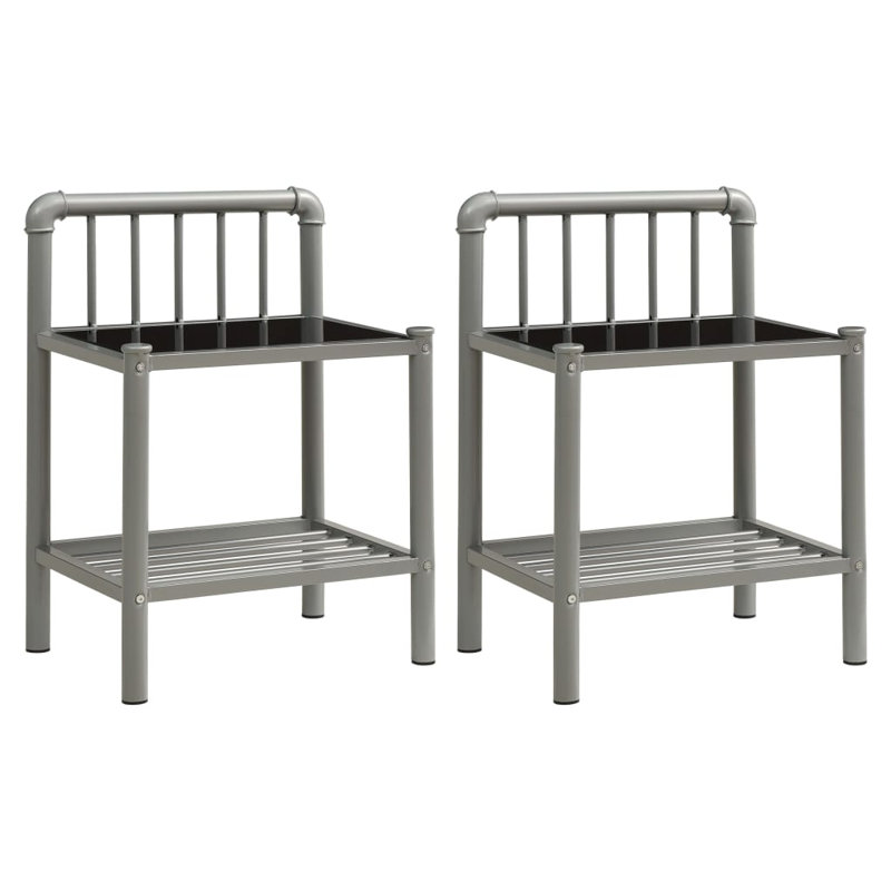 Coffelt Glass Top Frame Side Table Set, Grey, Black