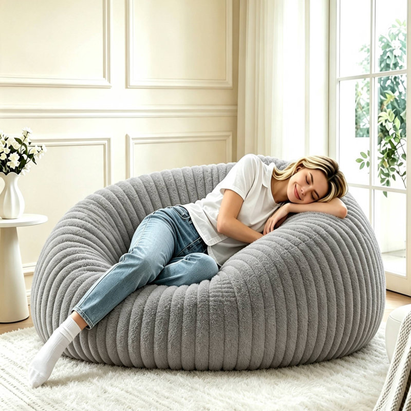 6 Foot Giant Bean Bag Chair,Memory Foam Filled Corduroy  Bean Bag Lounger for Lounging, Reading,Gaming,Compressed Packaging