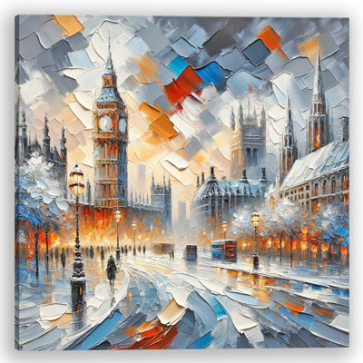 Winter Winter At Westminster - Vibast Impasto Big Ben et paysage urbain sur toile