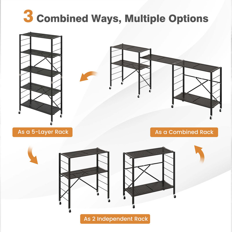  2 Pcs Foldable Storage Shelves Adjustable Collapsible Organizer Rack With Wheels