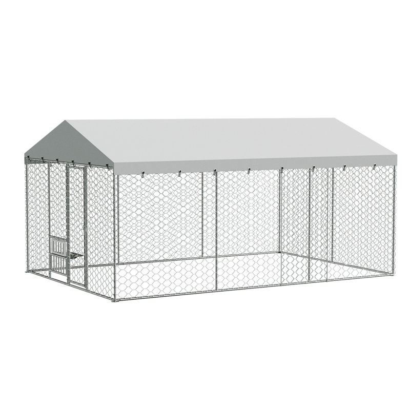 Chenil d'extérieur pour chien avec grand auvent, plusieurs animaux, H 84,7 po x l 120,1 po x P 177,2 po