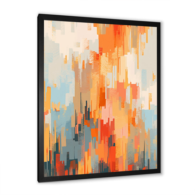 Orange Beige Shattered Realities - Cubism Wall Art, Black Picture Framed, 40" H x 30" W x 1.5" D