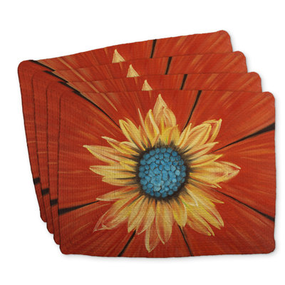 Braided Polyester Placemat Set of 4 - Flower Middle Decor