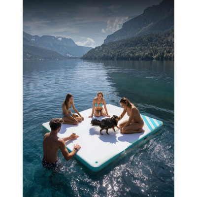 Plateforme de quai flottante gonflable avec surface antidérapante en EVA, PVC robuste de 6 po d'épaisseur, tapis d'eau portable pour piscine et lac avec échelle et pompe