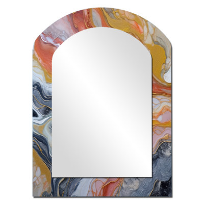 Peach Orange Aqua Symphony - miroir asymétrique abstrait, miroir mural de forme unique pêche, impression sur métal