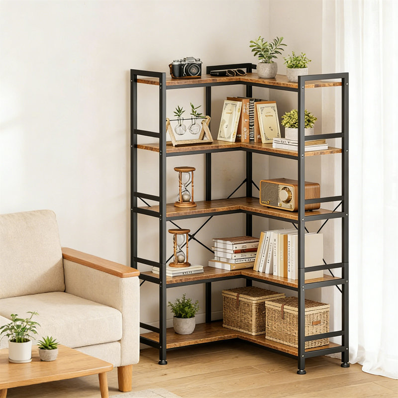 145.5cm H x 72.8cm W Metal Standard Bookcase, Brown