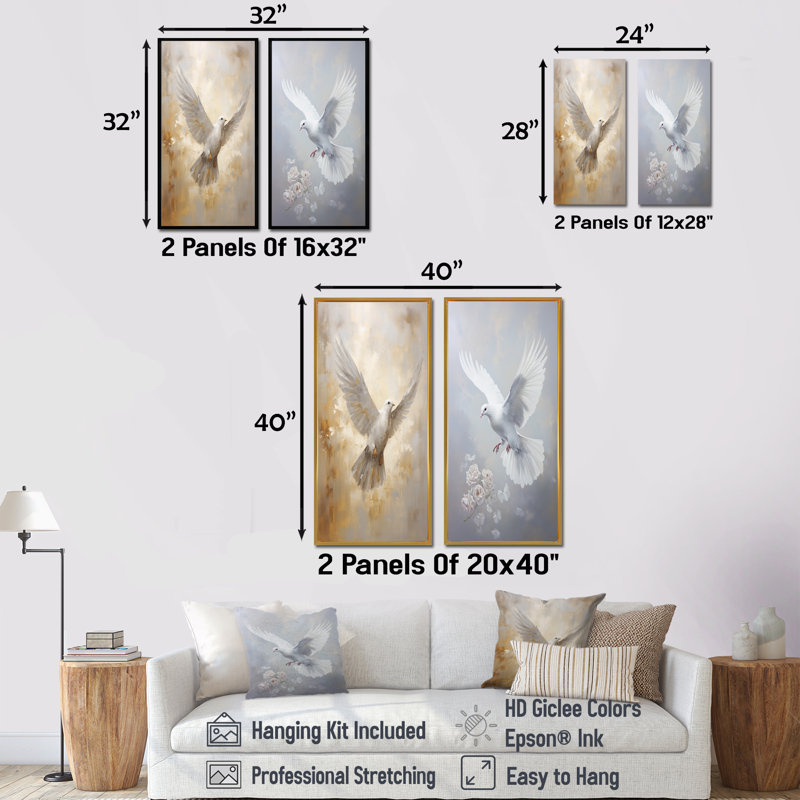 Tranquil Dove Harmony - ensemble de 2 reproductions d'art sur toile Dove, H 40 po x l 41 po, Toile tendue