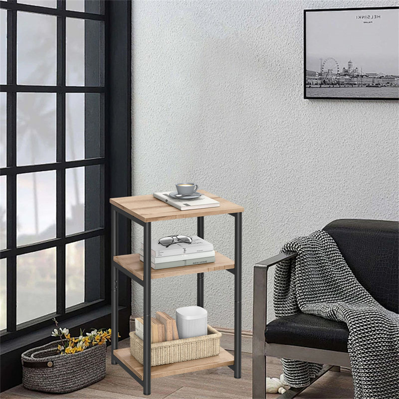 Industrial Chic Bedside Table – Versatile, Camel Brown/Classic Black