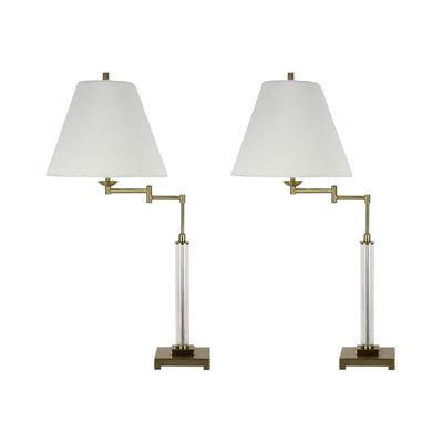 Ryna 30" Pair of Metal & Glass Swing Arm Table Lamps