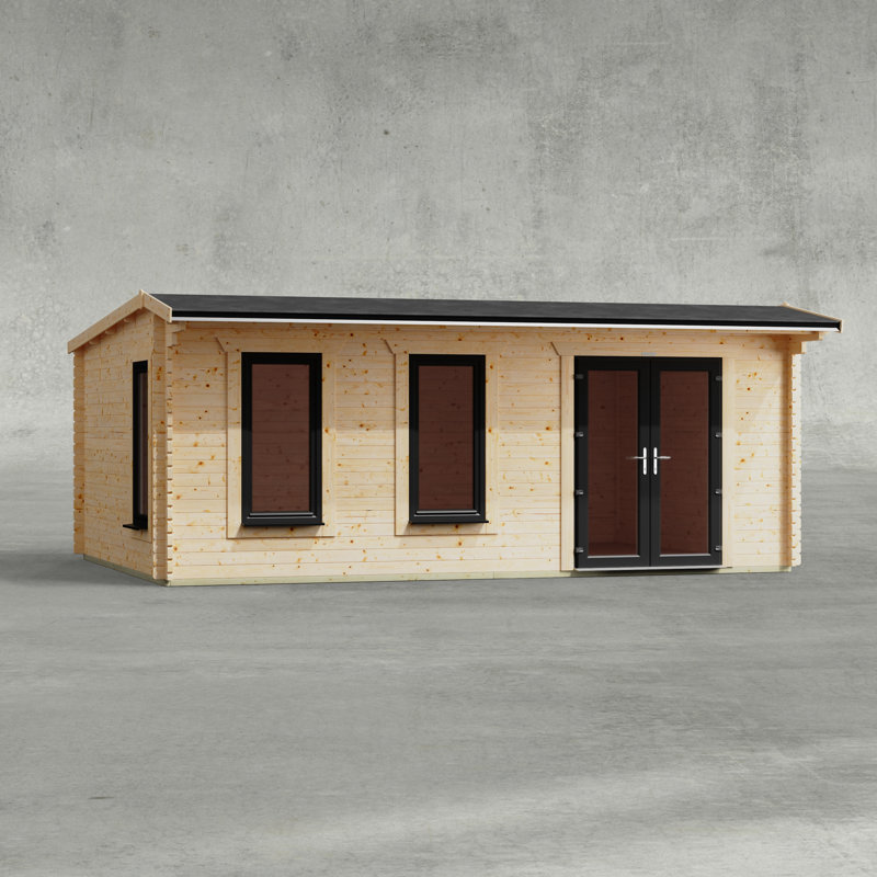 Powersheds 20 x 14ft Apex Log Cabin, Doors to the Right - 44mm
