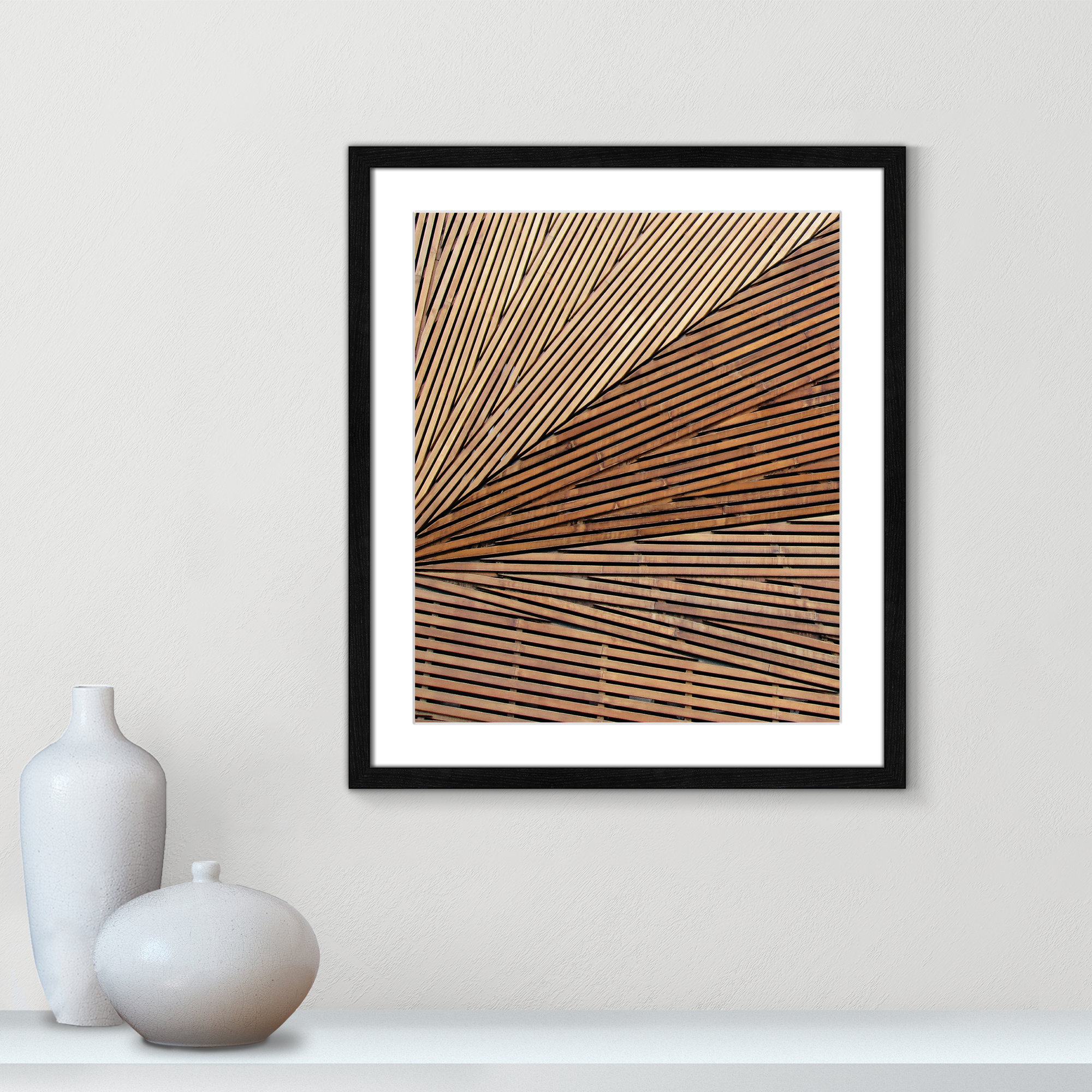Geometric Wood Panel 1 - Picture Frame Print, Black Wood Grain, 19" H x 16" W x 0.75" D