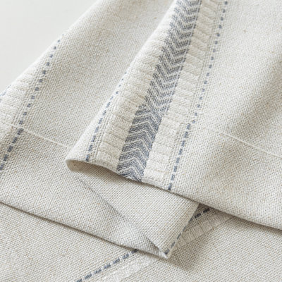 Linen Blend Striped Grommet Semi Sheer Curtain Panel For Living Room