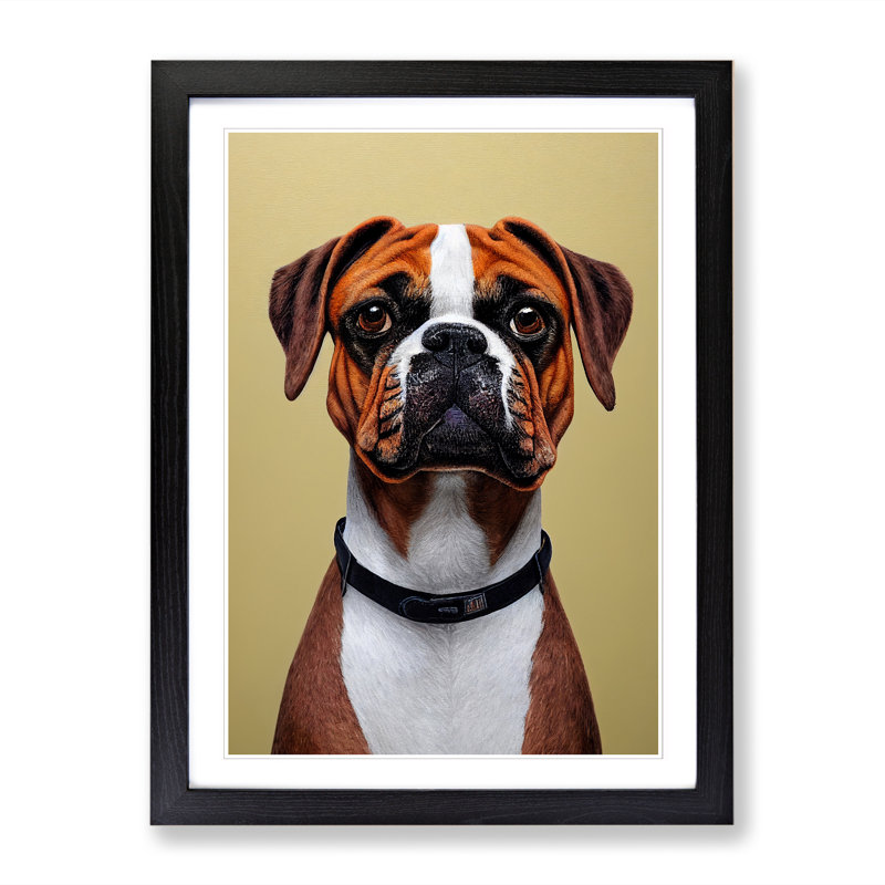 Boxer Dog Chalk Vol.1 - Single Picture Frame Print, 64cm H x 46cm W x 2cm D, Black Framed