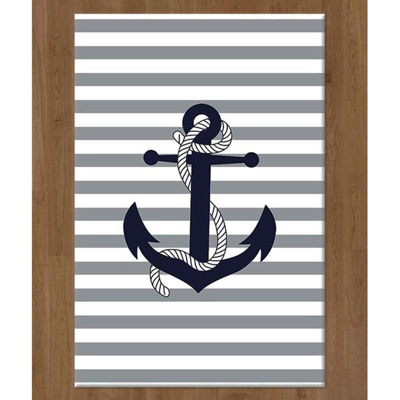 Tapis bleu / gris en polyester tissé à la machine Brunner, Rectangle 4 pi 11 po x 7 pi 7 po