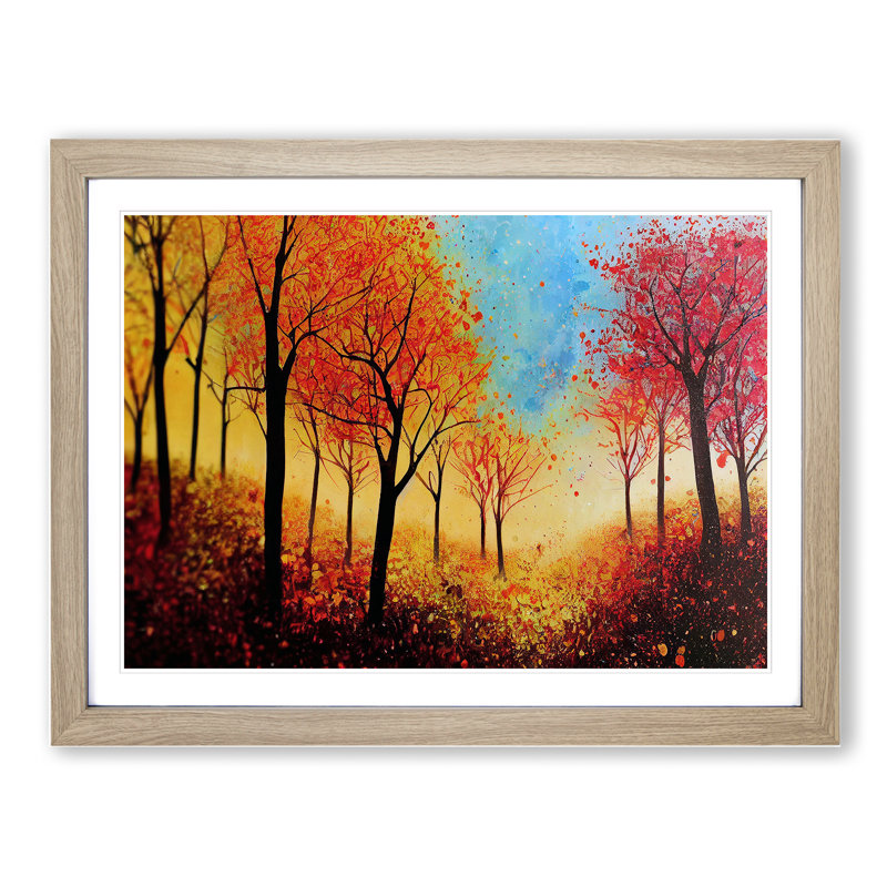 Animated Autumn Forest - Single Picture Frame Print, 46cm H x 64cm W, Grey