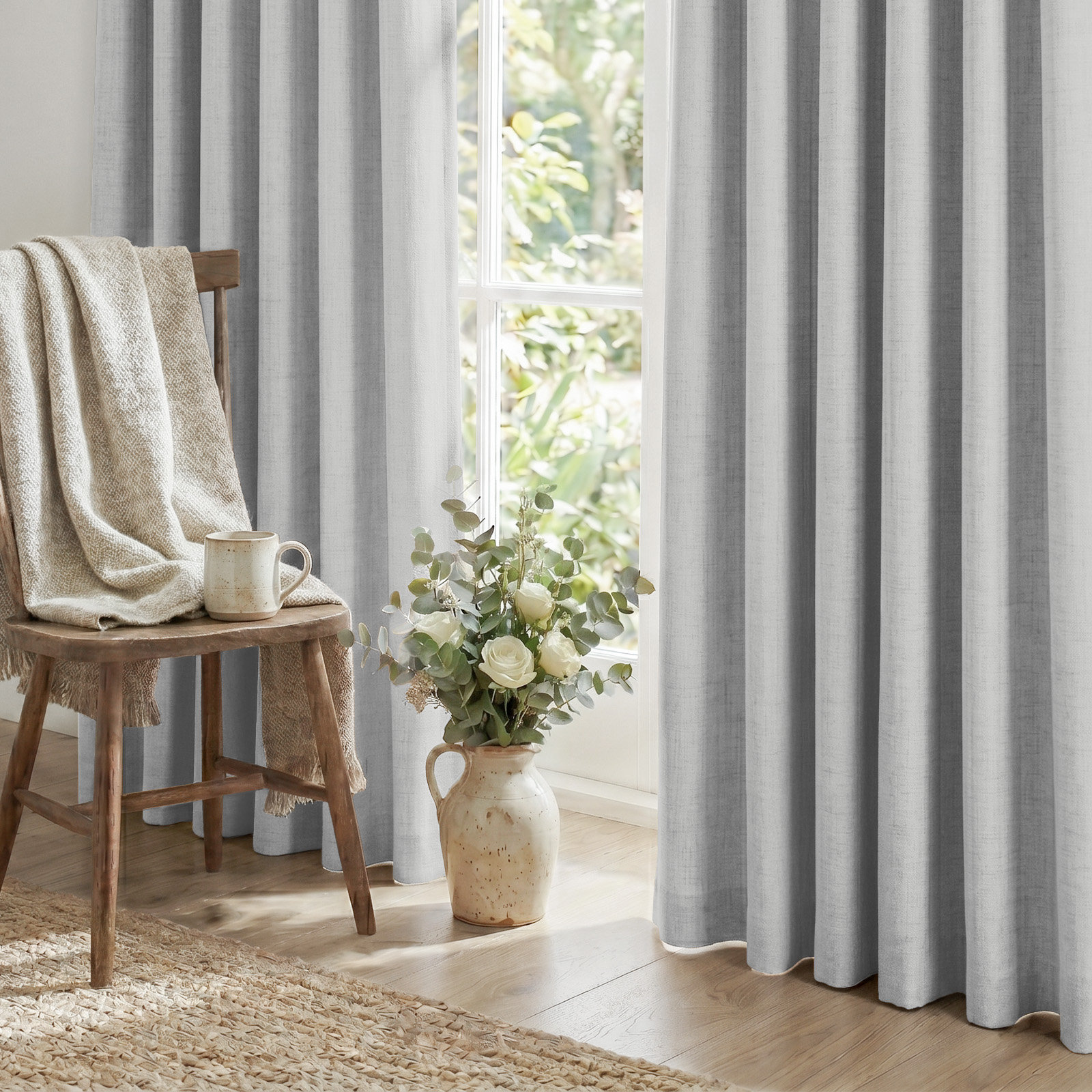Graciella Faux Linen Blackout Curtain Set, Gray, 50" W x 63" L