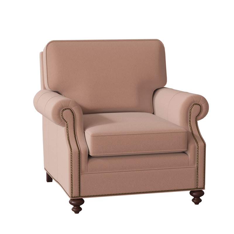 West Haven Club Chair, No Nailhead, Mahogany, Aline Light Gray Stonewash Genuine Leather