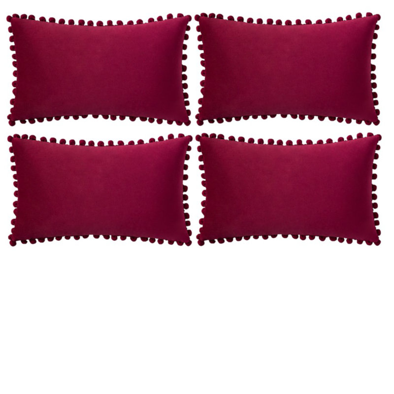 Housse de coussin en velours, Rouge vin, Housse de coussin seulement - sans coussin, 14 po x 20 po