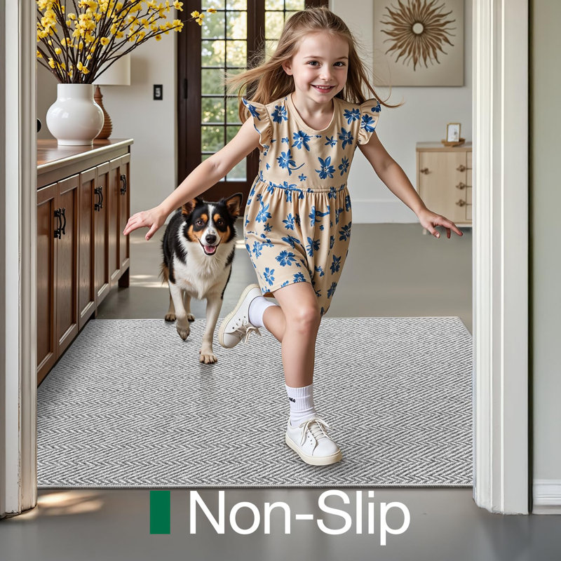 Tapis d'entrée ultra mince pour entrée 17 po x 30 po, tapis d'entrée antidérapant, paillasson à profil bas, tapis à chevrons unique pour l'intérieur, patio, porche, gris