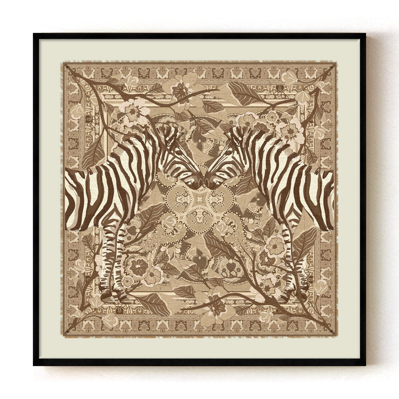 Boîte Royale Menagerie Jungle Courtship par ChiChi - Tapisserie zébrée | H 20 po x l 20 po | Cadre noir, H 20 po x l 20 po