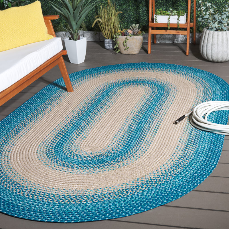 Clickett Hand Woven Performance Machine Washable Performance Striped Indoor/Outdoor Area Rug, Oval 5' x 8'
