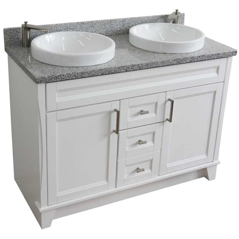 49'' Double Bathroom Vanity with Granite Top, Gray