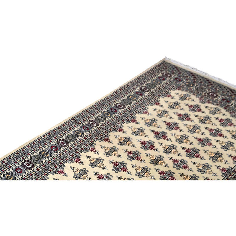 Tapis beige / noir / rouge noué à la main de haute qualité