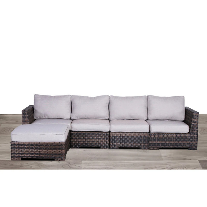 Canapé modulaire d'extérieur en osier de 122 po de largeur avec coussins, entièrement assemblé