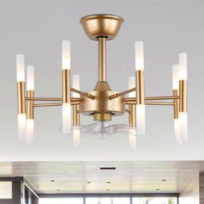 Ventilateur de plafond de 23 pouces avec éclairage et télécommande, moteur CC silencieux à 6 vitesses, idéal pour le salon et la chambre.