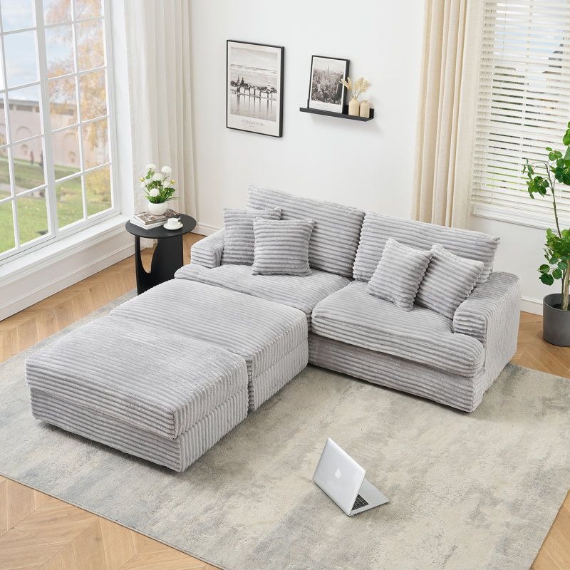 Canapé confortable 79,5 po 3 places avec repose-pieds Corduroy, Gris