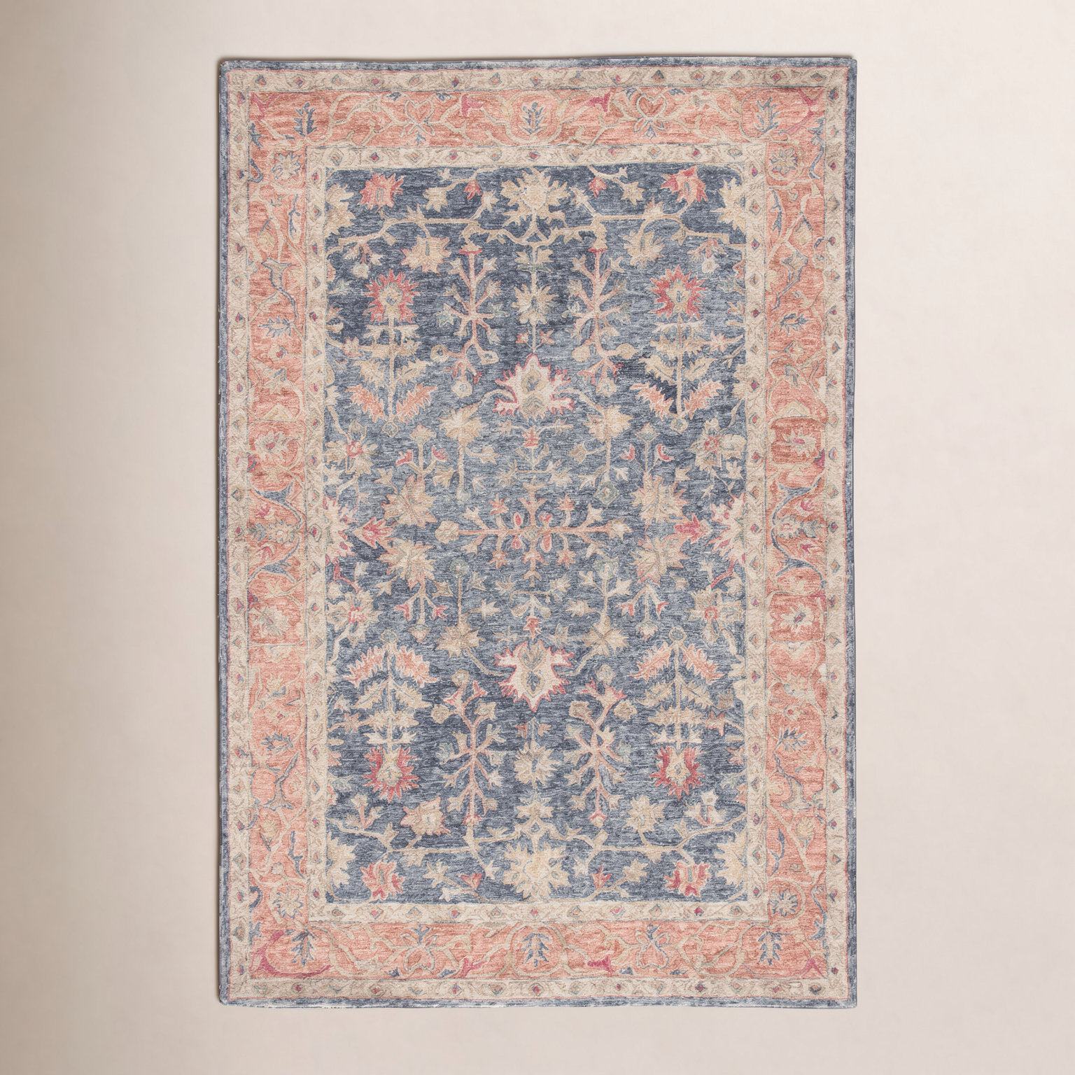 Lindsay Blue Orange Hand-Tufted Wool Oriental Rug, Rectangle 5' x 8'