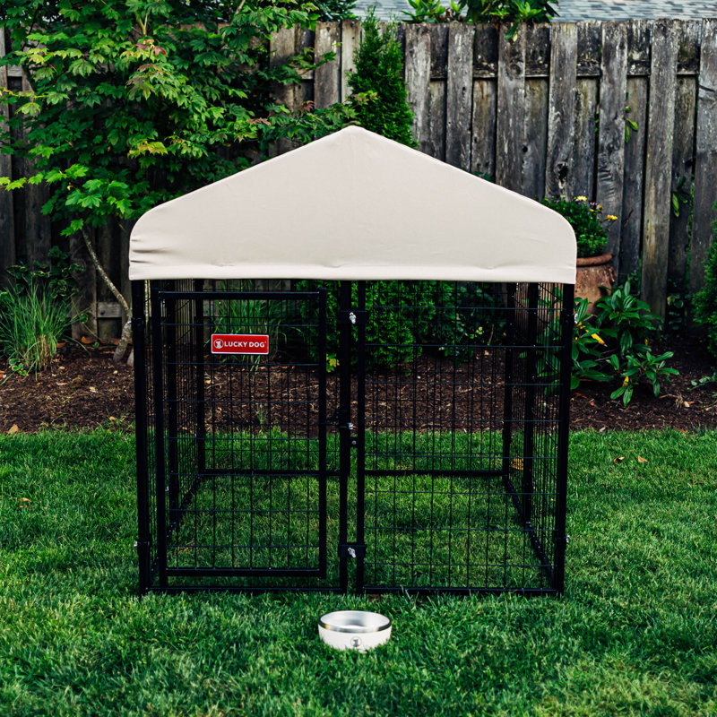 Khaki Steel Frame Outdoor Dog Kennel with Waterproof Roof