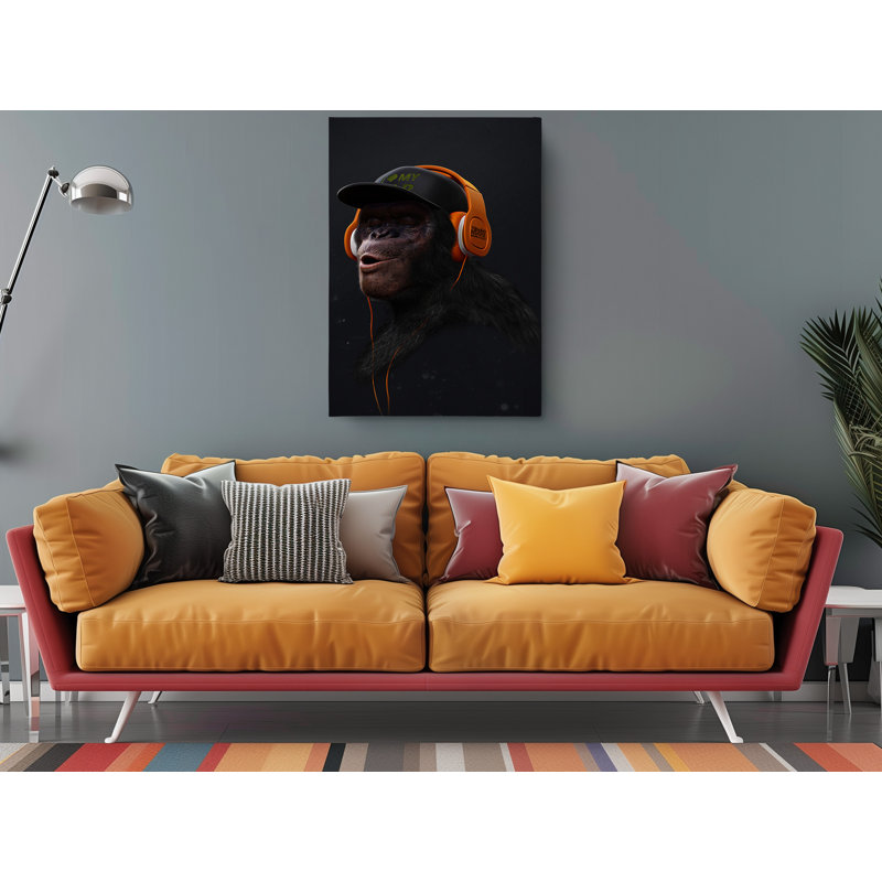 " Swag Monkey With Headphones ", 36" H x 24" W x 1" D