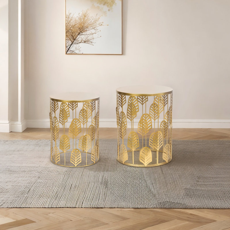 Set Of 2 Metal End Table, Gold