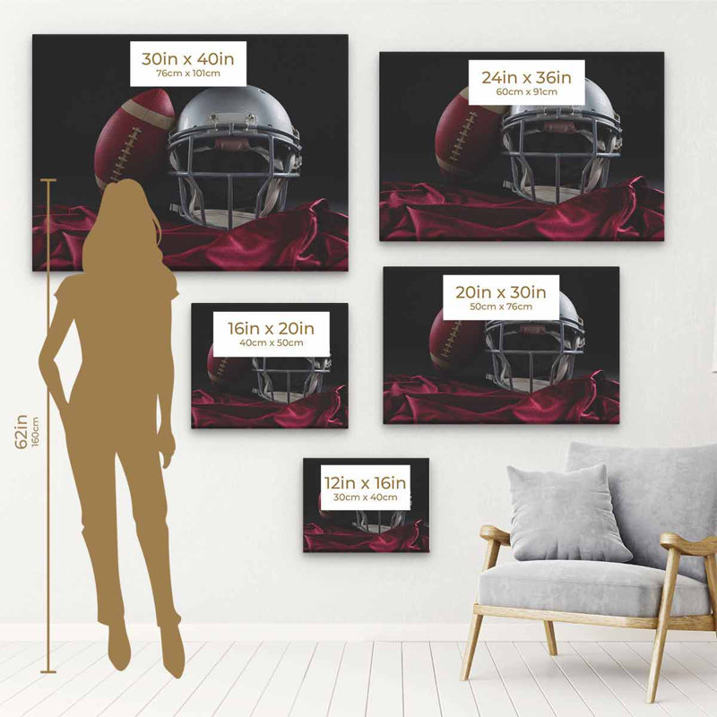 Fidana Black American Footbal - Photographie sur toile, Cadre blanc, H 20 po x l 30 po