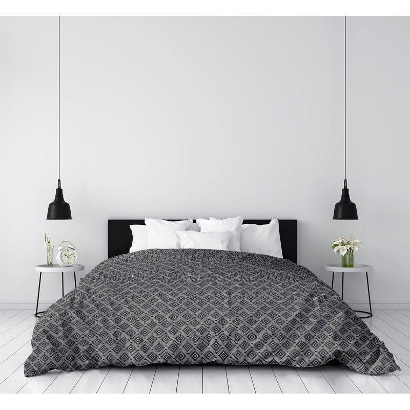 Housse de couette simple Katelyn Elizabeth, Microfibre, Housse de couette pour très grand lit, Noir / gris