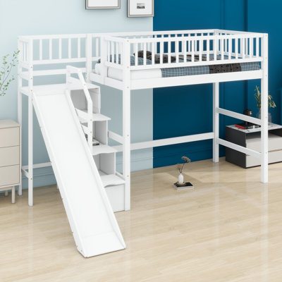 Lit mezzanine avec rangement pour escalier intégré, glissade et lumières DEL