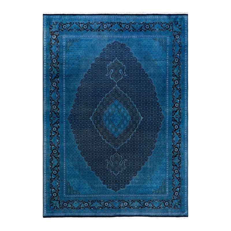 Tapis unique noué à la main Fine Vibrance - bleu, 8 pi 10 po x 12 pi 4 po