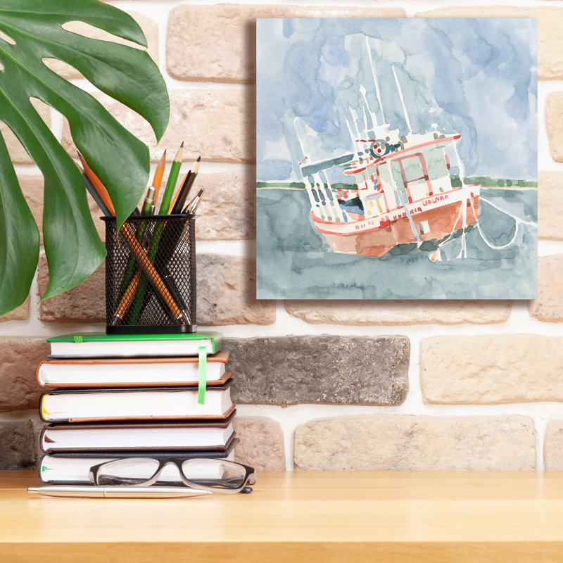 «Bright Fishing Boat 1» par Emma Caroline, art mural sur toile, H 12 po x l 12 po