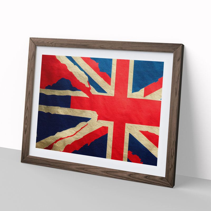 XH1022-6209X Modern Union Jack Flag Vol.1 - Single Picture Frame Print, 25cm H x 34cm W x 2cm D, Walnut