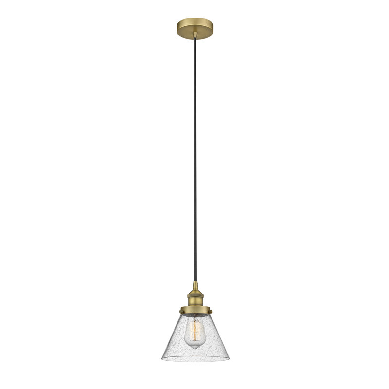 Luminaire suspendu conique à 1 lumière Buckholts, H 9,75 po x l 7,75 po x P 7,75 po, Laiton brossé