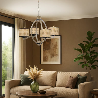 4 Lights Metal Body Fabric Cap Vintage Chandelier