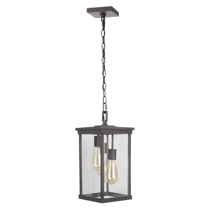 Distressed Bronze Rectangular Glass Outdoor Pendant Light