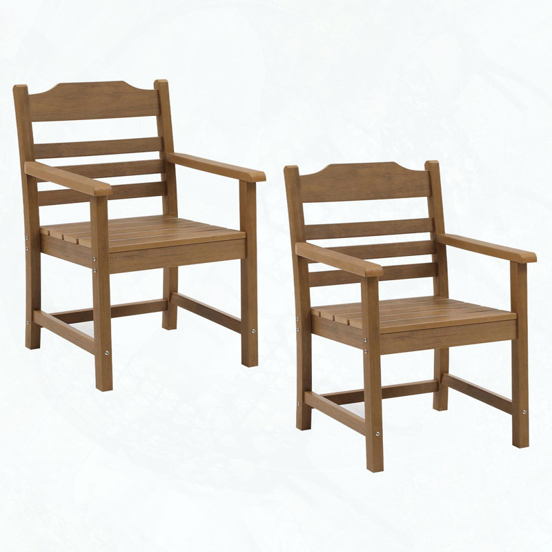 2-Pack HIPS Patio Dining Chair with Arms, Imitation Wood Grain Texture, All-Weather, Easy Assembly