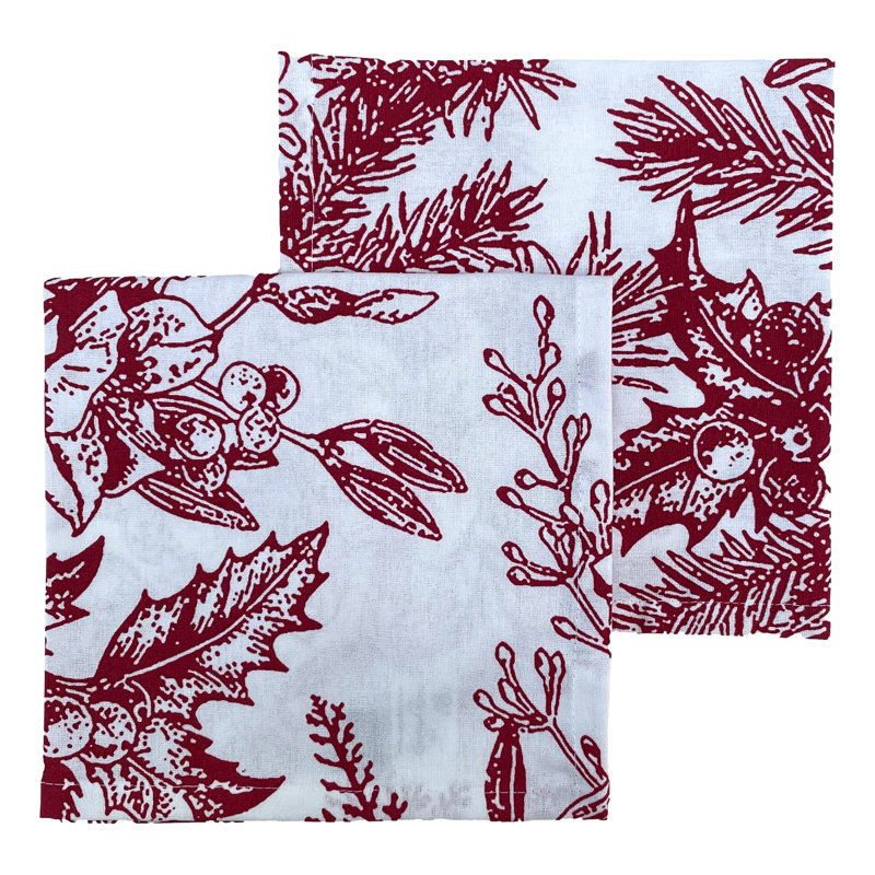 Iyana 100% Cotton Floral Square Napkin, Red/White