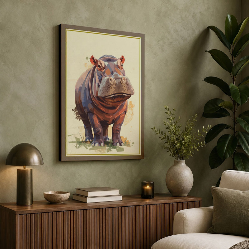 Gentle Hippopotamus Boho - Wrapped Canvas, Cream Border, 30x20 - 76.2 x 50.8 cm