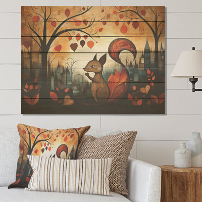 Squirrel Landscape For Nursery - Squirrel Animal On Wood Print