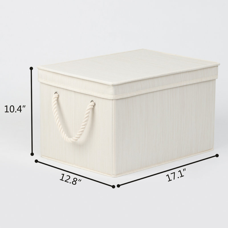 3 Piece Fabric Box Set with Lids and Handles, White, 10.4" H x 12.8" W x 17.1" D