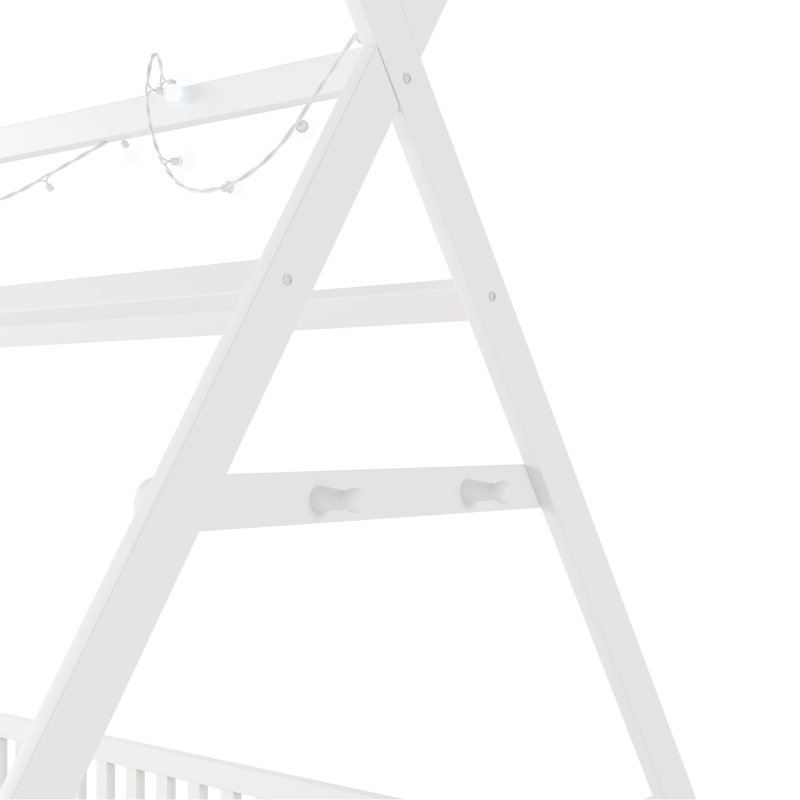 Lit double avec lumière et lit surélevé avec clôture et toit pour enfants Garçons Filles, blanc